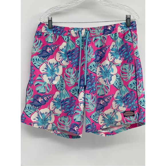 Vineyard Vines Swim Trunks Shorts Men Size Large Pink Blue Floral Drawstring - Picture 6 of 14